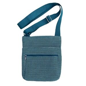 Thirty-One Teal & Cream Check Pattern Fabric Crossbody Shoulder Bag NWOT